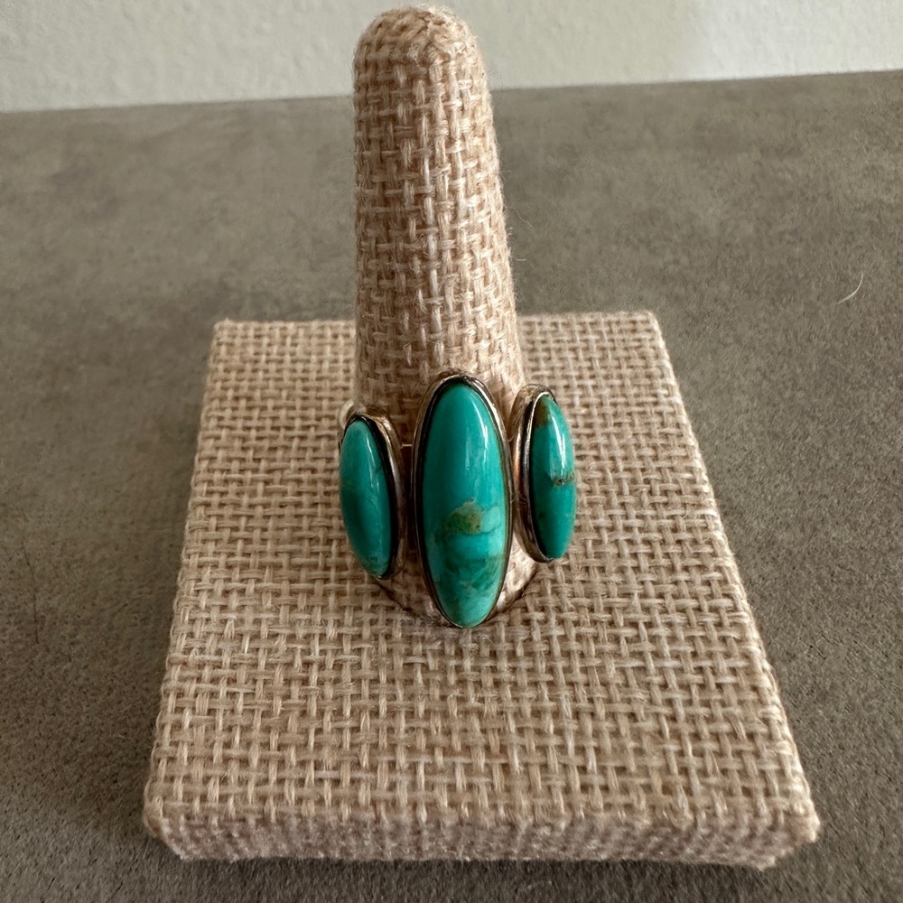 Elegant Turquoise 3 Stone Ring in Sterling Silver by Jay King - Picture 2 of 8